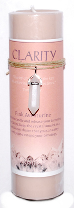 Clarity pillar candle with Pink Aventurine pendant