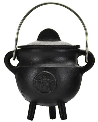 Pentagram Cast Iron Cauldron w/ Lid 2 3/4" - Click Image to Close