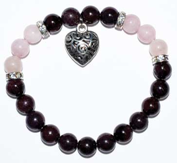 8mm Garnet/ Rose Quartz with Heart - Click Image to Close