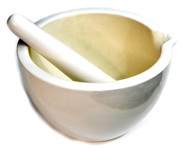 9" Mortar/Pestle white ceramic - Click Image to Close