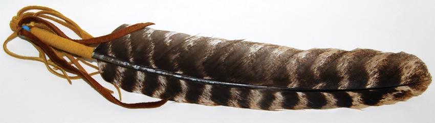 Leather Wrapped smudging feather 12" - Click Image to Close